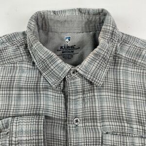 Kuhl Shirt Mens Medium Gray Plaid Flannel Long Sleeve Button Up Hiking Outdoor